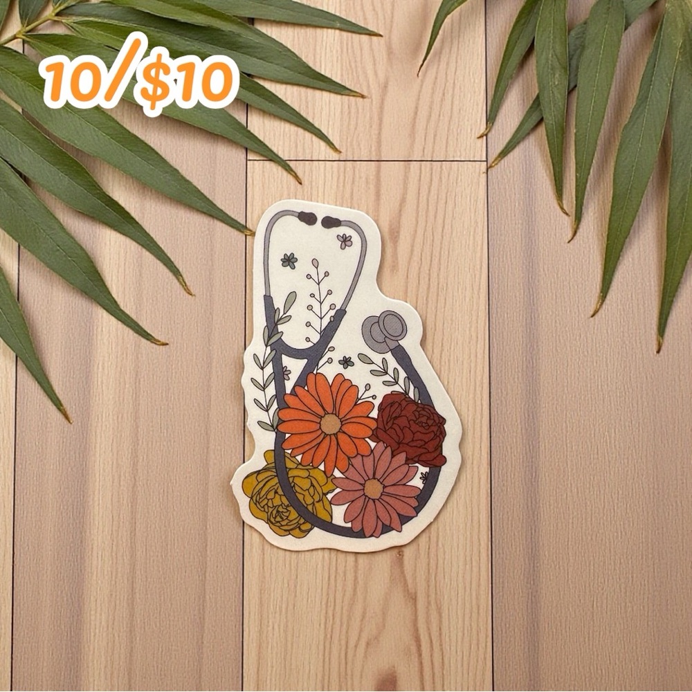 Medical Floral Stethoscope Sticker – Matte Finish | 2.5”